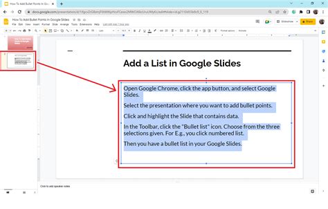 how to make a bullet point list on google slides