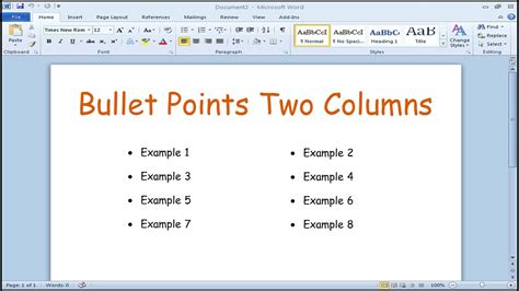 how to make a bulleted list into two columns
