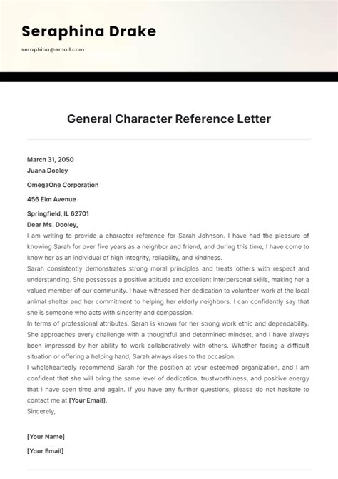 how to make a character reference letter
