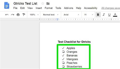 how to make a checklist box in google docs