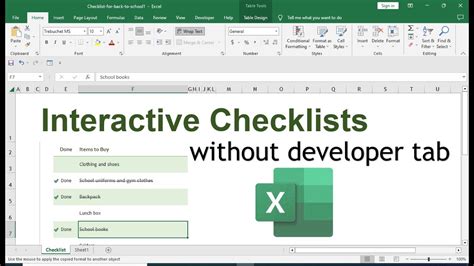 how to make a checklist in excel without developer tab