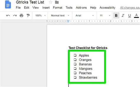 how to make a checklist on docs
