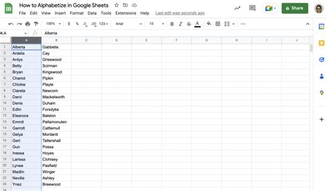 how to make a column alphabetical order in google sheets