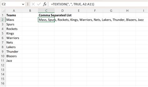 how to make a comma separated list from excel column