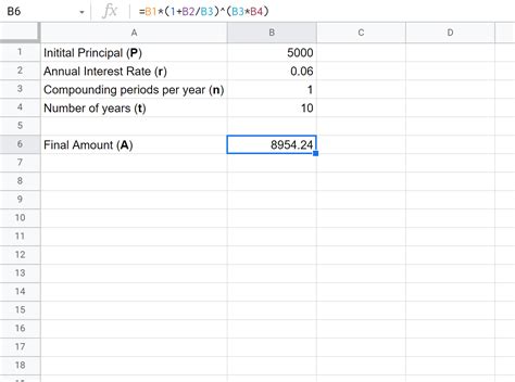 how to make a compound interest calculator in google sheets