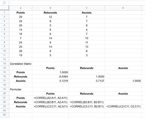 how to make a correlation matrix in google sheets