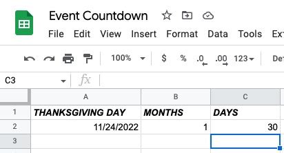 how to make a countdown timer in google sheets