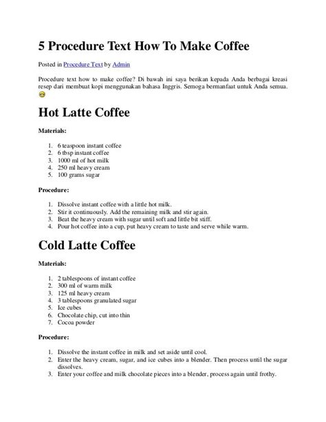 how to make a cup of coffee procedure text