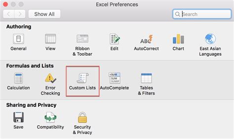 how to make a custom list on excel mac