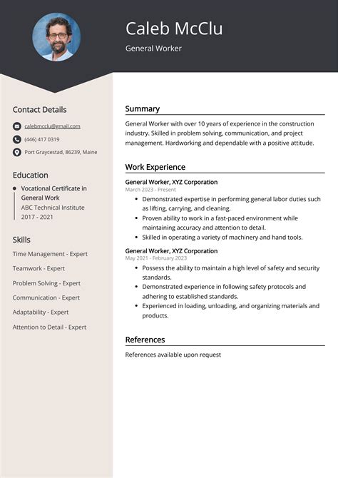 how to make a cv for a general worker