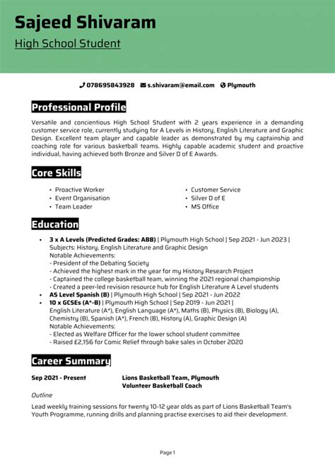 how to make a cv for school project
