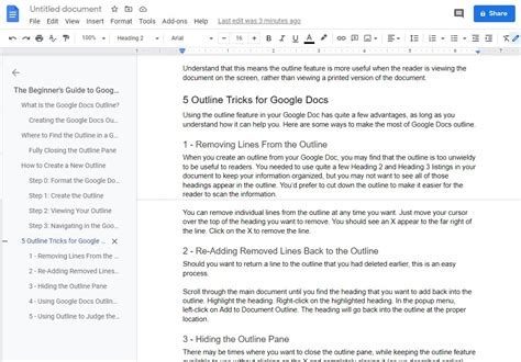 how to make a document outline on google docs