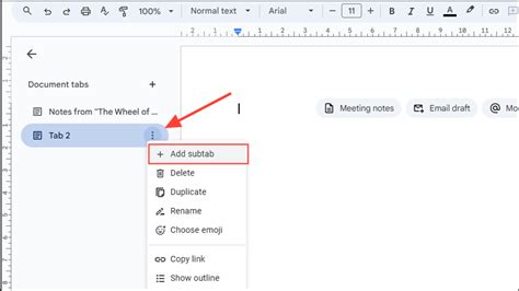 how to make a document tab in docs