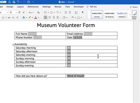 how to make a fillable chart in word