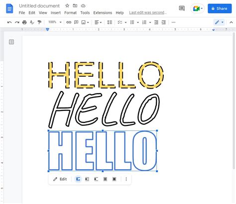 how to make a font just an outline in google docs
