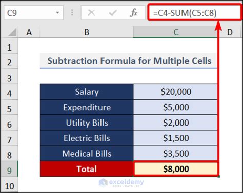 how to make a formula for subtraction in excel