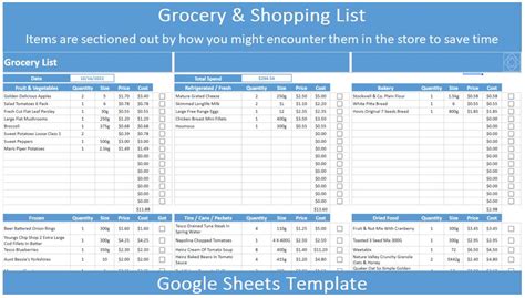 how to make a grocery list from recipes in google sheets