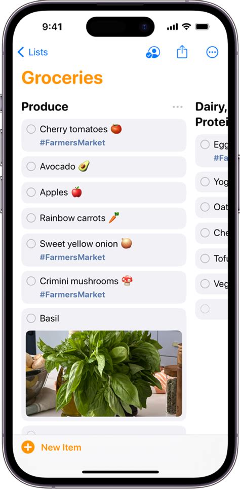 how to make a grocery list in reminders
