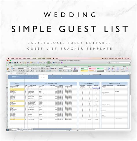 how to make a guest list on excel