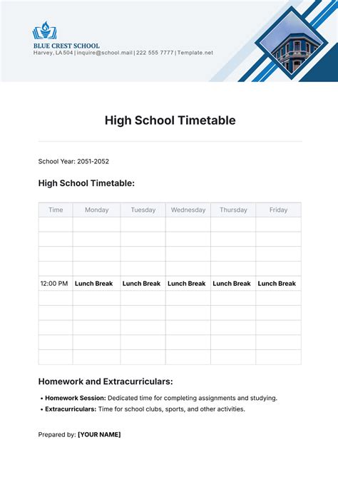 How To Make A High School Timetable
