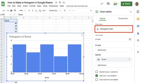 how to make a histogram in google sheets with two sets of data