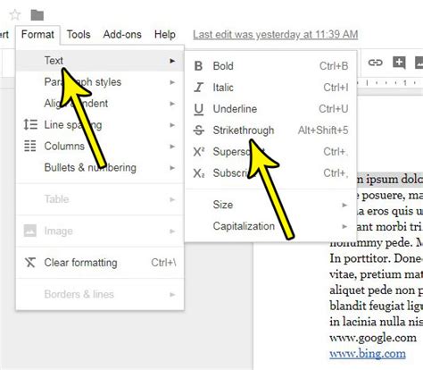 how to make a line go through text google docs