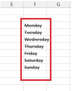how to make a line over text in excel