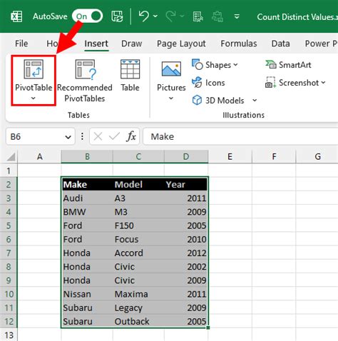 how to make a list of distinct values in excel