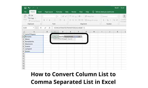 how to make a list of excel data into data separated by comma