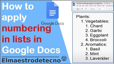 how to make a list of numbers in google docs