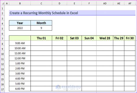how to make a monthly calendar with recurring events in excel