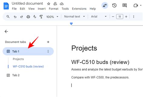 how to make a new document tab in google docs app