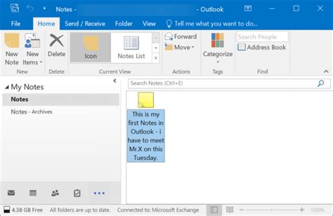 how to make a note to self in outlook