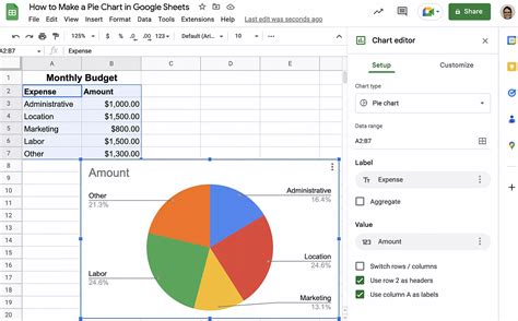 how to make a pie chart in google sheets with data