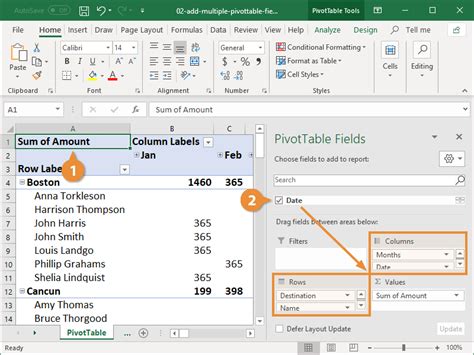 how to make a pivot table in excel with multiple columns