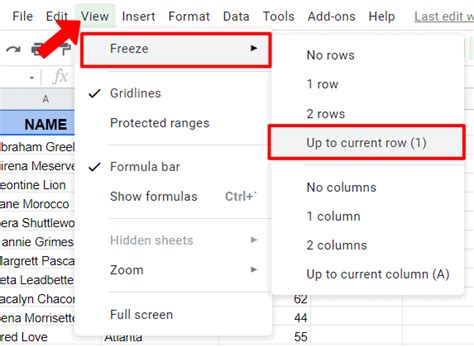 how to make a running header in google sheets