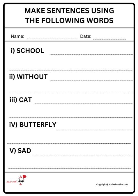 how to make a sentence using the following words
