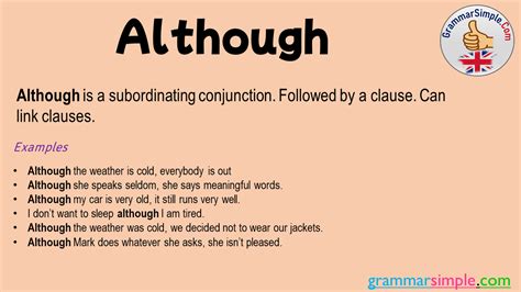 how to make a sentence with although