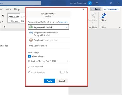 how to make a shared document in word
