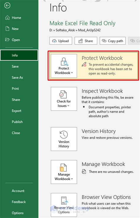 how to make a sharepoint excel file not read only