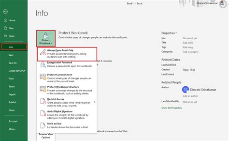 how to make a shortcut to open an excel file as read only