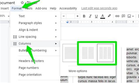 how to make a side column in google docs