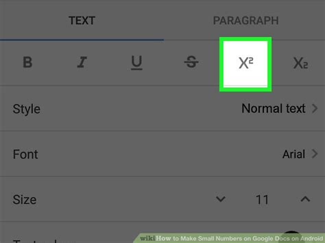 how to make a small number next to a letter in google docs