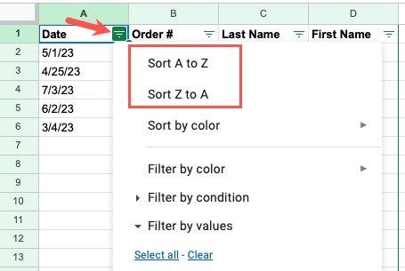 how to make a sort button in google sheets