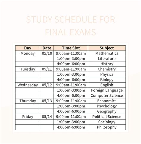how to make a study plan for final exams