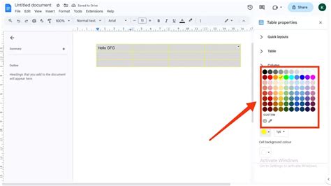 how to make a table in google docs a different color