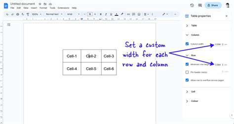 how to make a table in google docs all the same size