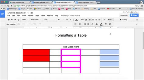 how to make a table in google docs with header