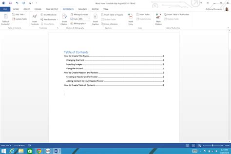 How To Make A Table Of Contents In Word That Updates