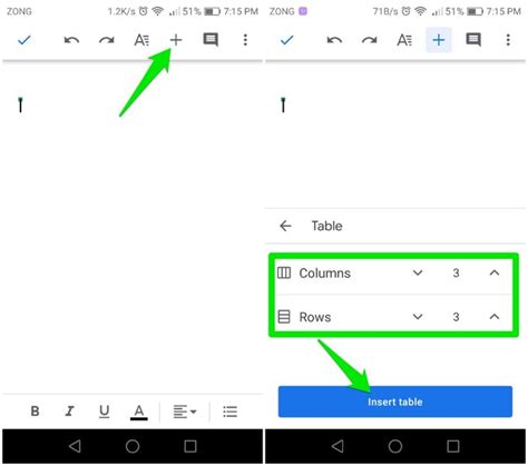 how to make a table on google docs mobile